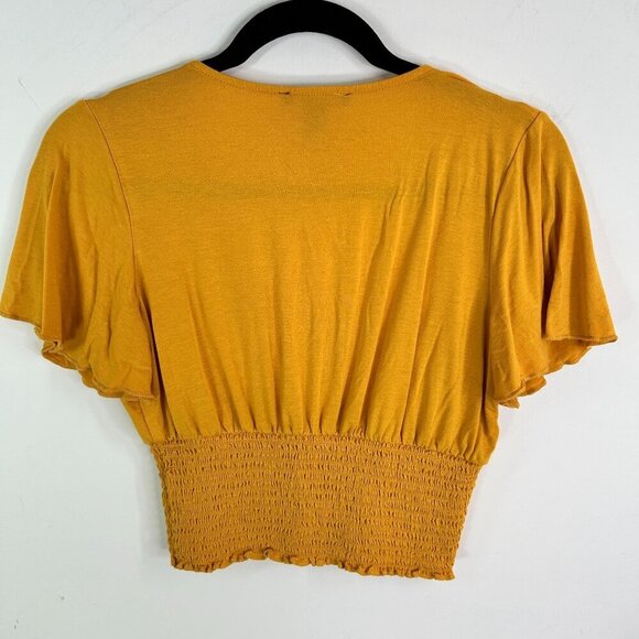 Mustard yellow womens smocked crop‎ top size small - Picture 4 of 4